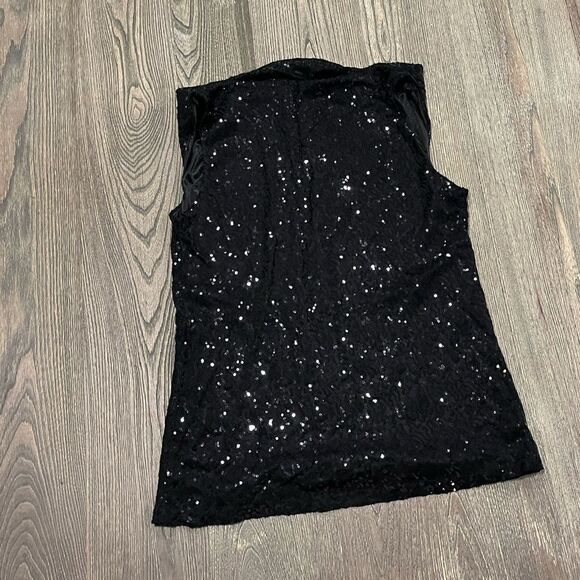 Cato Womens Sleeveless Sequin Tunic Blouse V-Neck Pullover Black Size Large - Picture 4 of 4